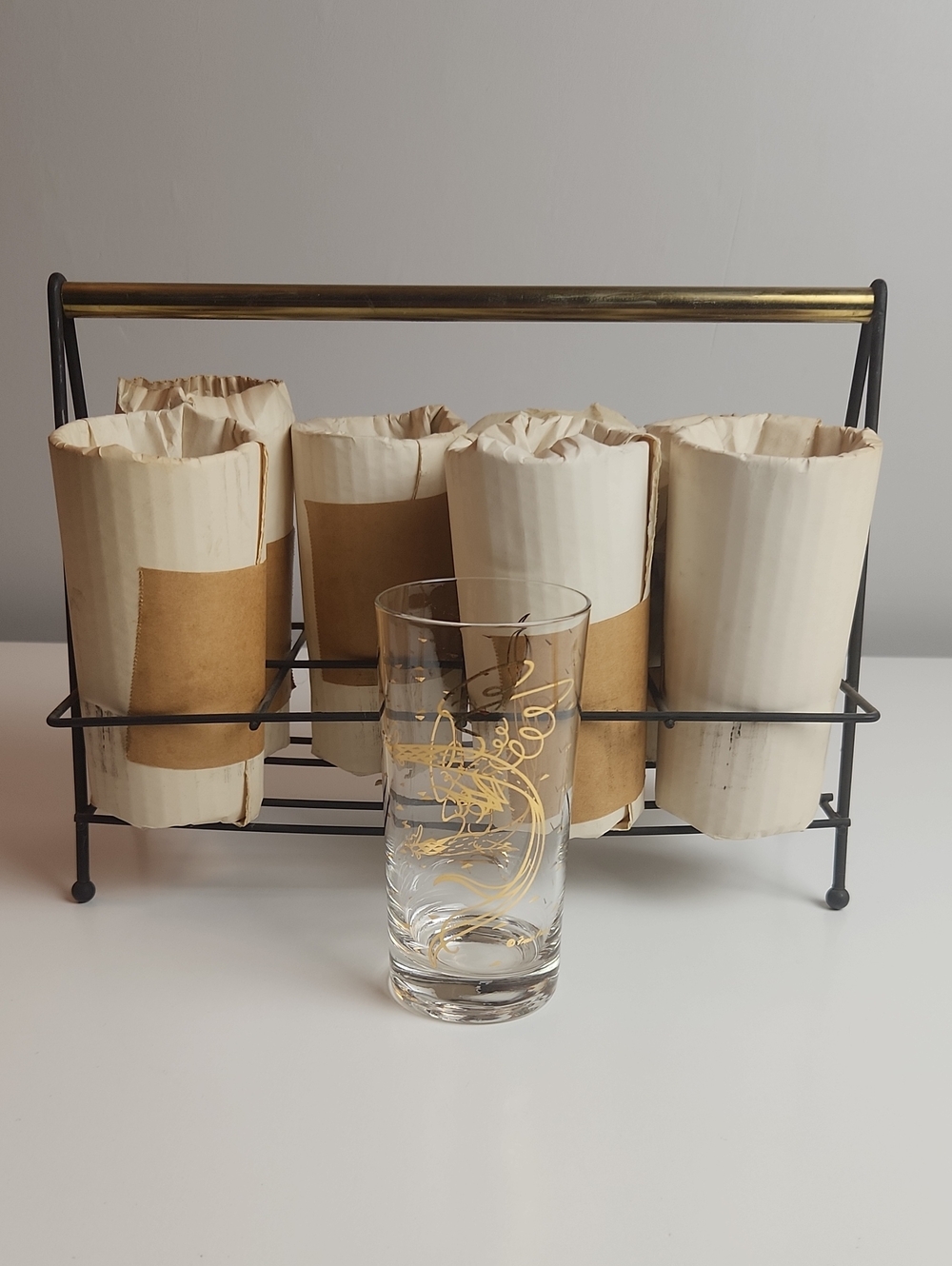 Vintage Fred Press Fighting Rooster Highball Glass Set In Caddy